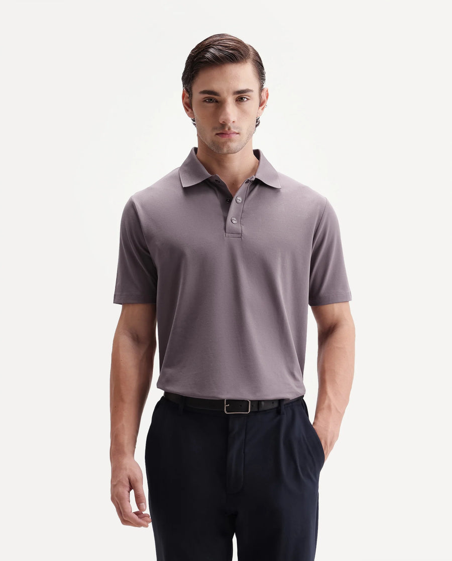 Rare Rabbit Men's Tang-25 Dusky Pink Cotton Blend Plain Regular Fit Half Sleeve Polo
