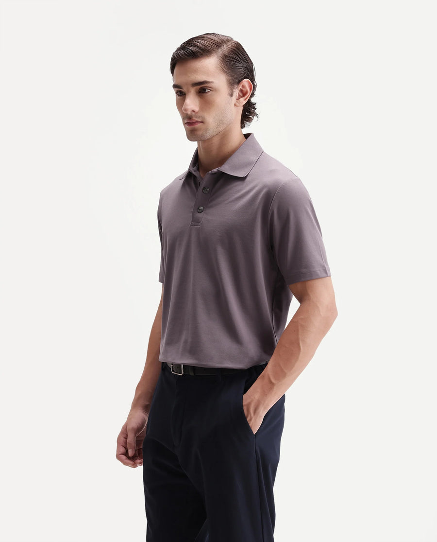 Rare Rabbit Men's Tang-25 Dusky Pink Cotton Blend Plain Regular Fit Half Sleeve Polo