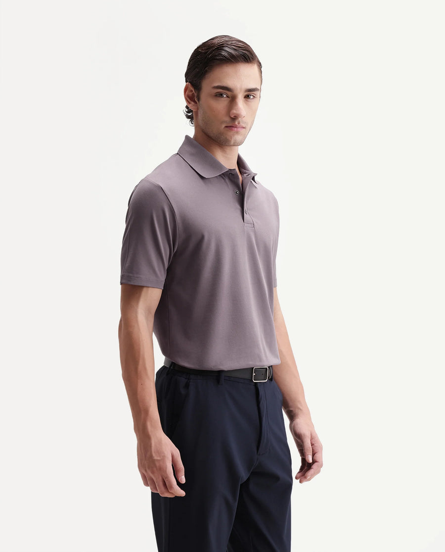 Rare Rabbit Men's Tang-25 Dusky Pink Cotton Blend Plain Regular Fit Half Sleeve Polo