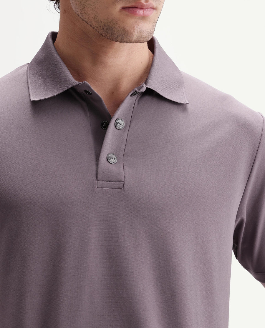 Rare Rabbit Men's Tang-25 Dusky Pink Cotton Blend Plain Regular Fit Half Sleeve Polo