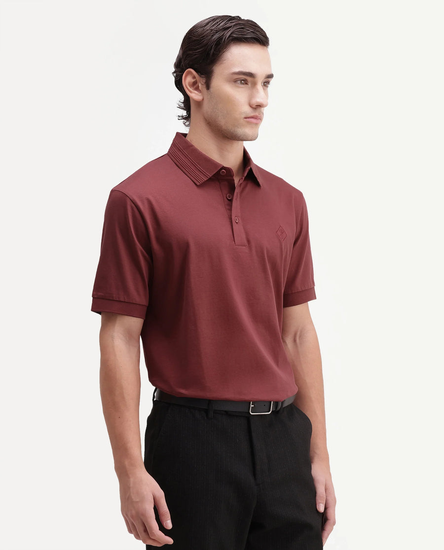 Rare Rabbit Men's Ripl Red Cotton Plain Regular Fit Half Sleeve Polo