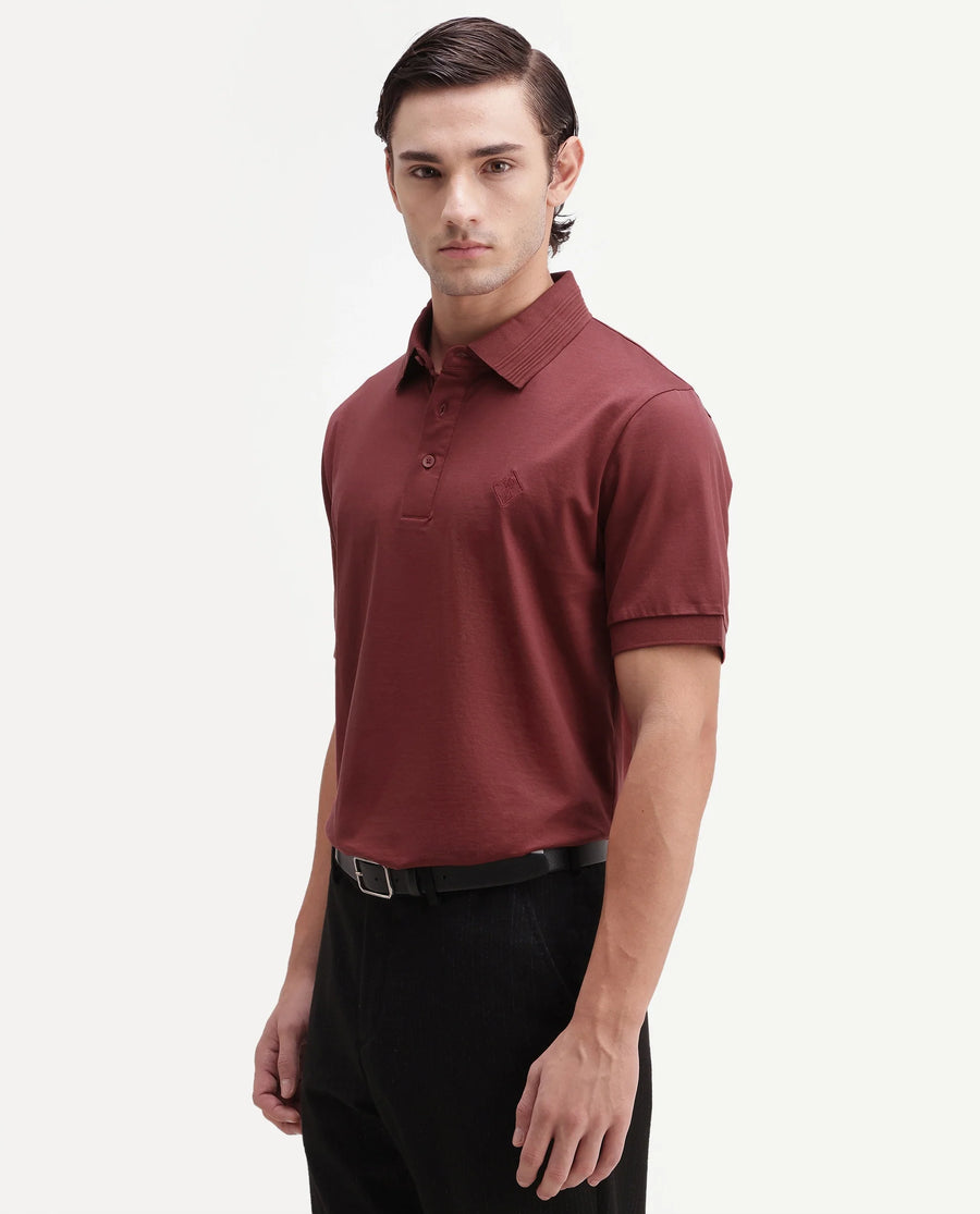 Rare Rabbit Men's Ripl Red Cotton Plain Regular Fit Half Sleeve Polo