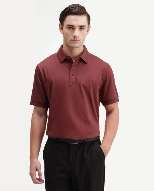 Rare Rabbit Men's Ripl Red Cotton Plain Regular Fit Half Sleeve Polo
