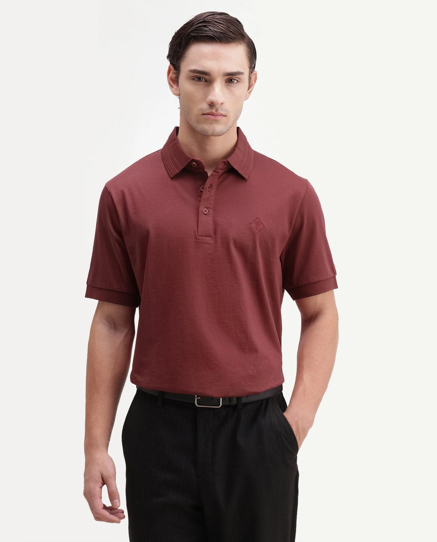 Rare Rabbit Men's Ripl Red Cotton Plain Regular Fit Half Sleeve Polo