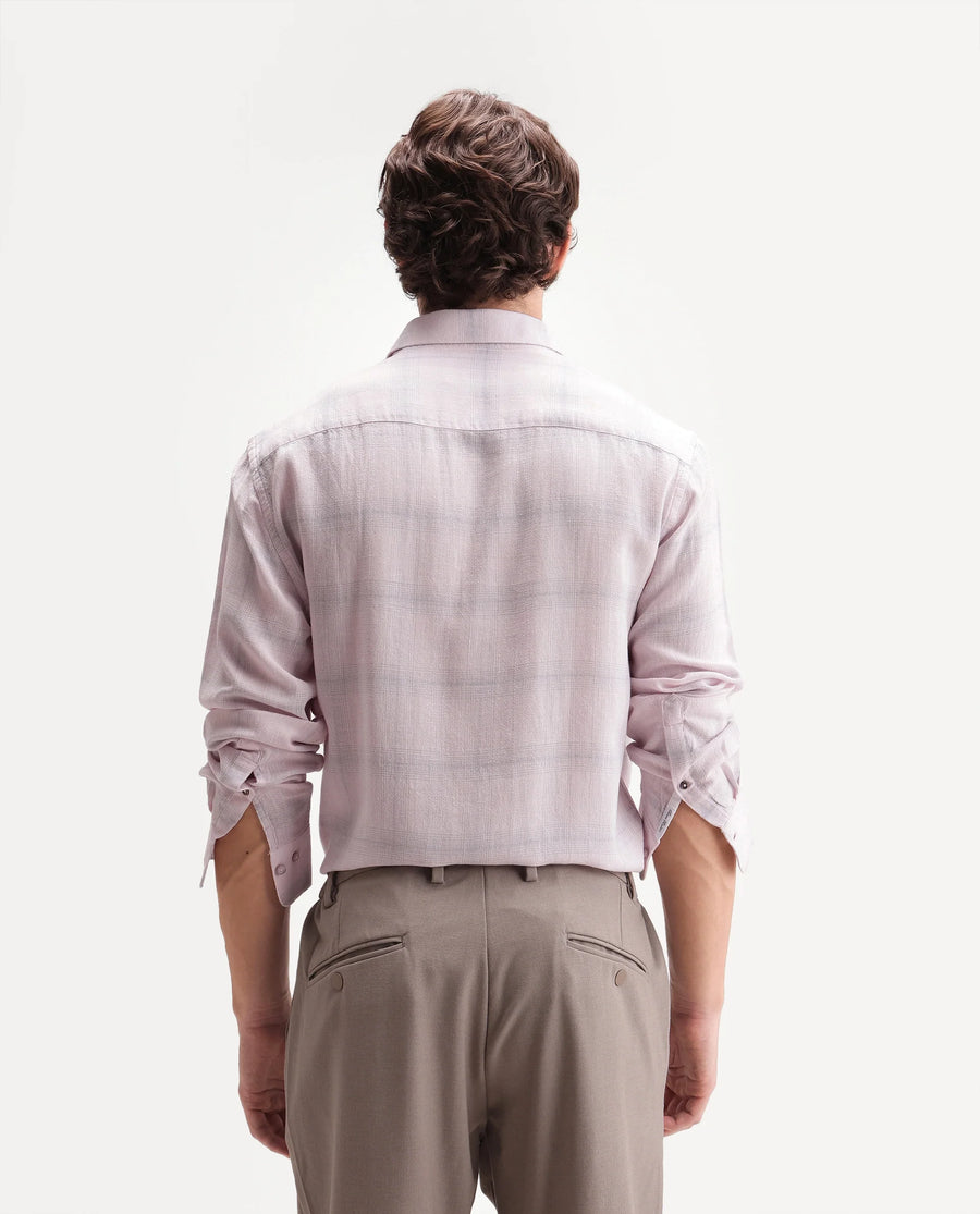 Rare Rabbit Men's Eamon Light Pink Linen Blend Checked Print Regular Fit Full Sleeve Collared Shirt