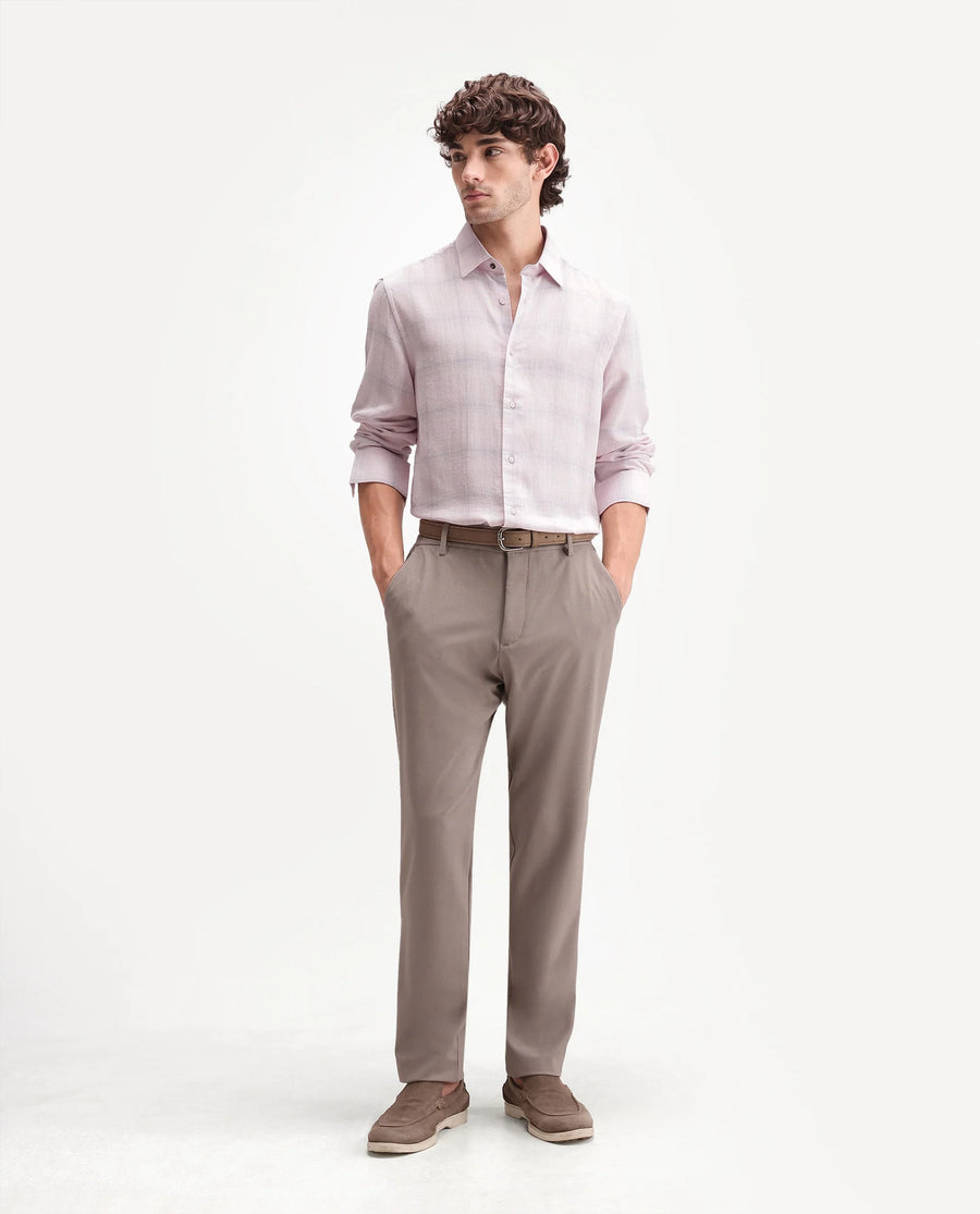 Rare Rabbit Men's Eamon Light Pink Linen Blend Checked Print Regular Fit Full Sleeve Collared Shirt