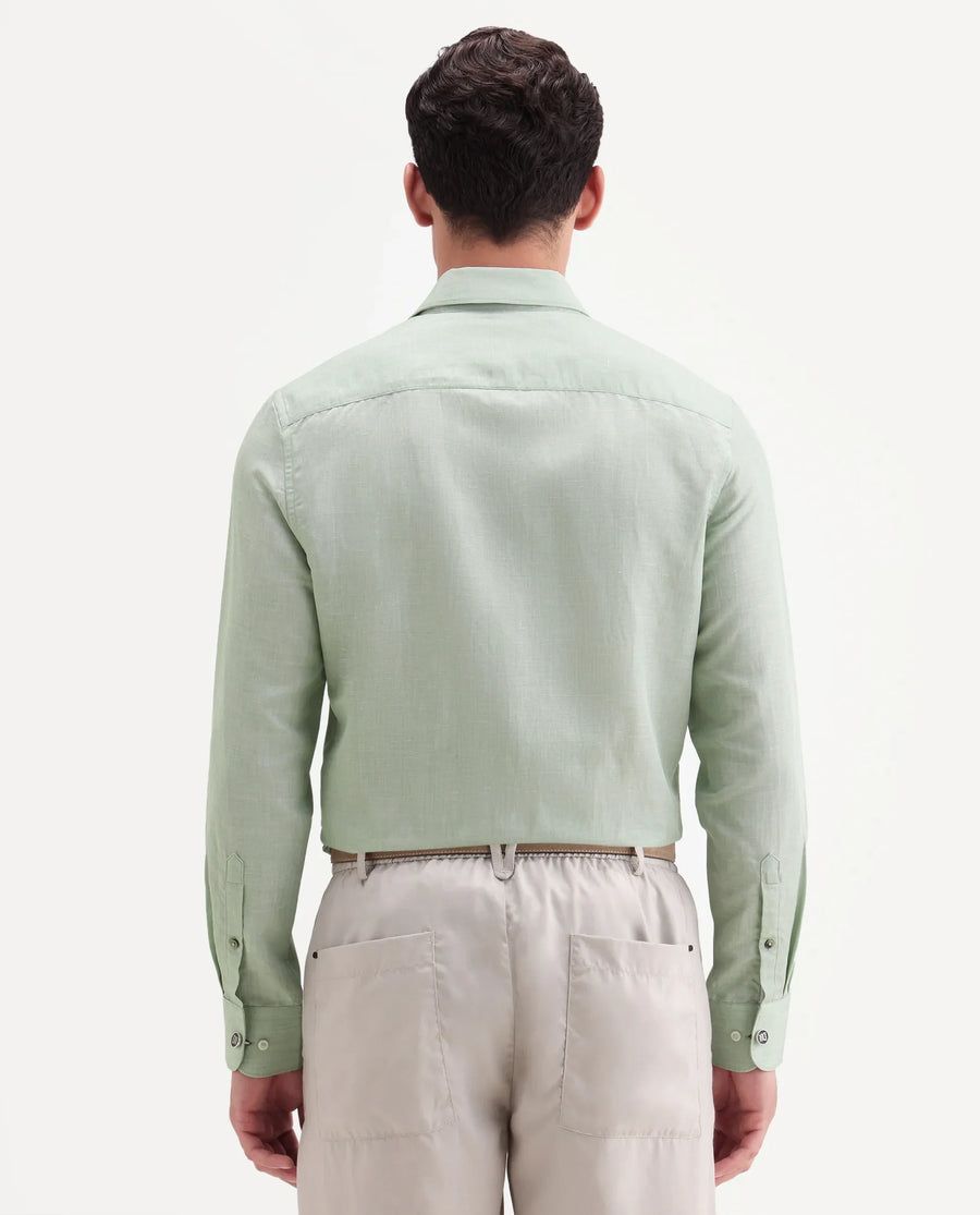 Rare Rabbit Men's Commas Light Green Linen Blend Plain Regular Fit Full Sleeve Collared Shirt