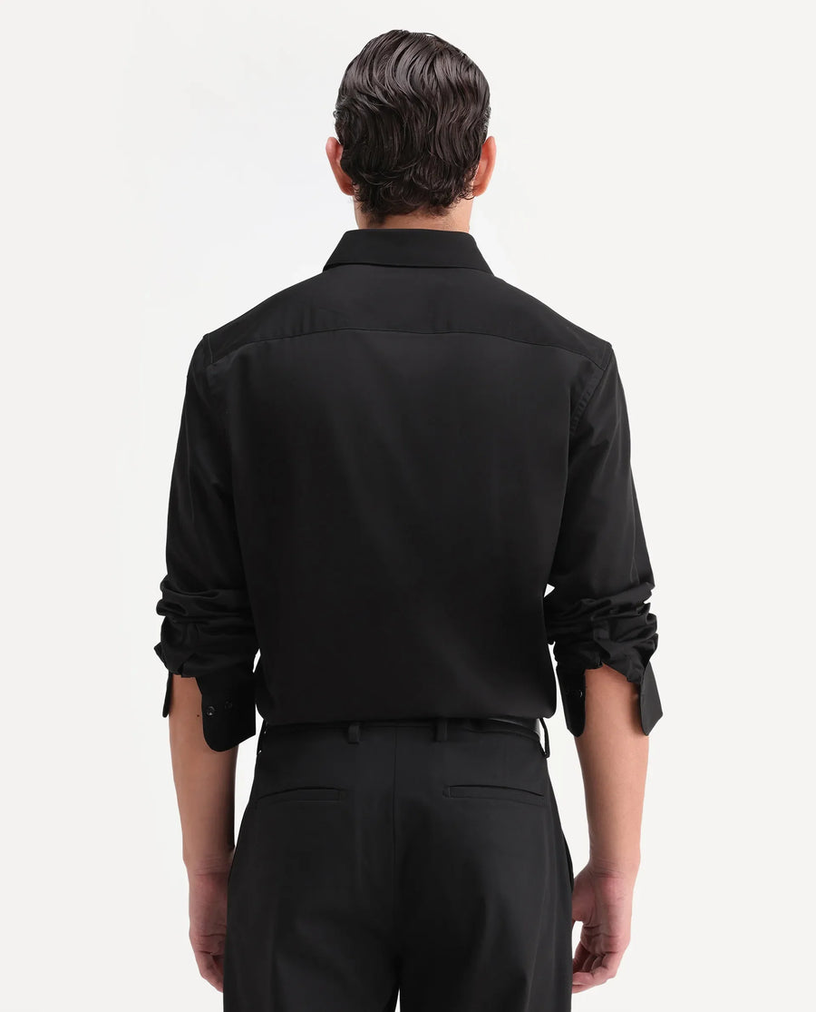 Rare Rabbit Men's Fump Black Cotton Jacquard Regular Fit Full Sleeve Collared Shirt