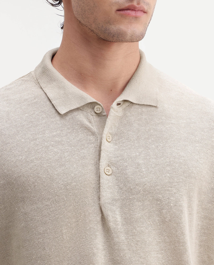 Rare Rabbit Men's Mekko-25 Beige Cotton Blend Plain Regular Fit Half Sleeve Polo