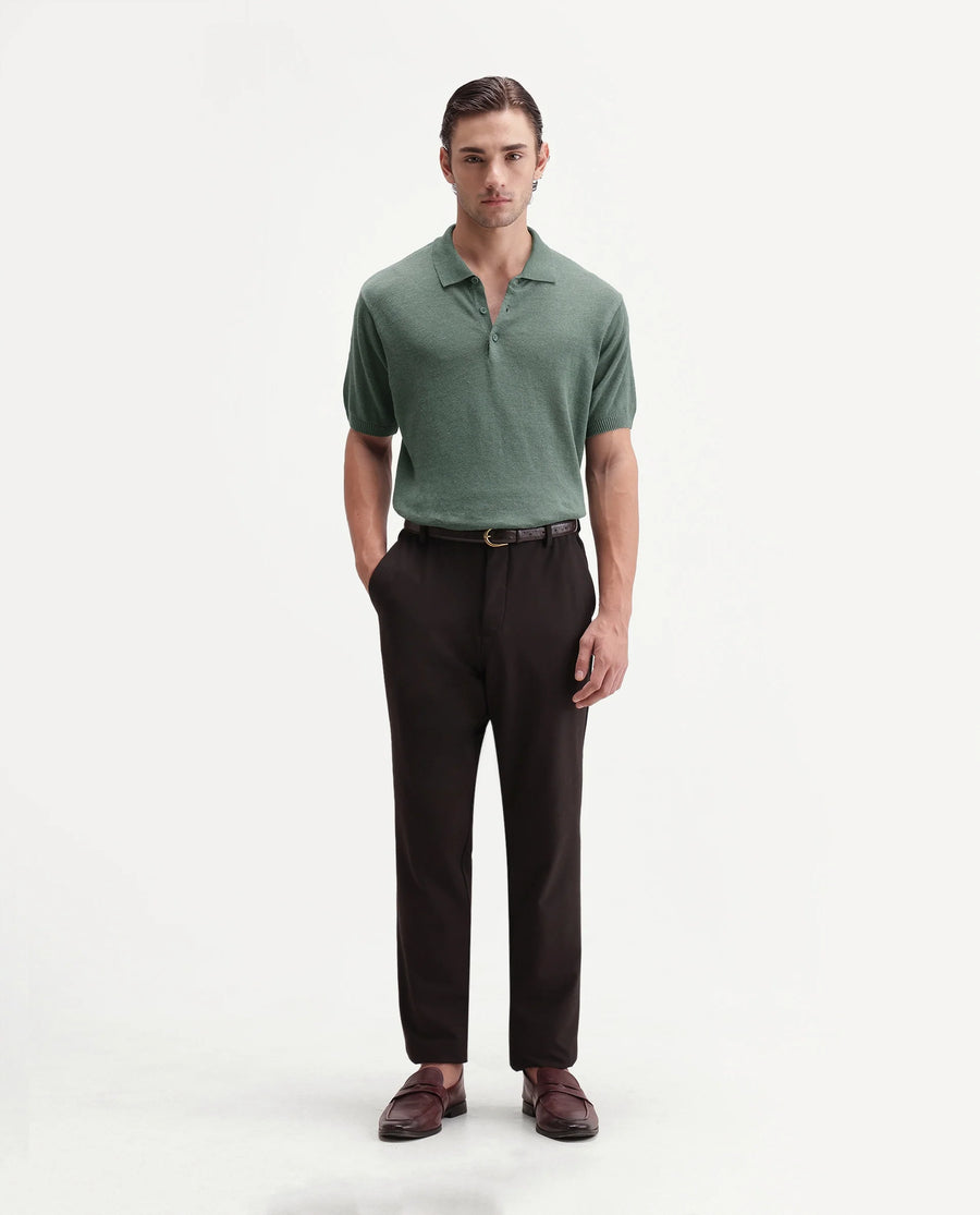 Rare Rabbit Men's Mekko-25 Green Cotton Blend Plain Regular Fit Half Sleeve Polo