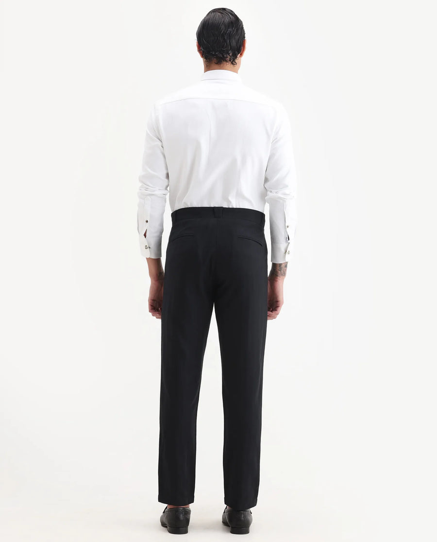 Rare Rabbit Men Jacky Black Cotton Fabric Button And Zip Closure Closure Regular Fit Jacquard Trouser