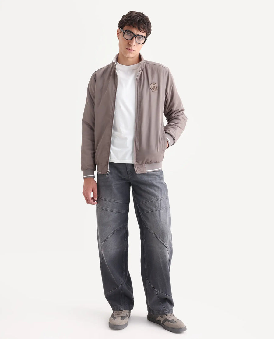 Rare Rabbit Men's Kaai Peach Polyester Blend Plain Regular Fit Full Sleeve Collared Shacket