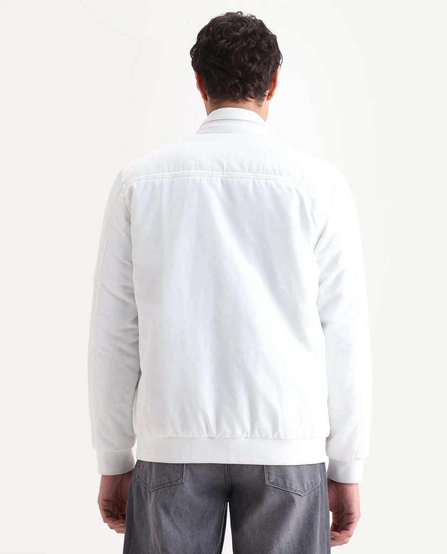 Rare Rabbit Men's Royban-25 Off White Polyester Plain Regular Fit Full Sleeve High Neck Jacket