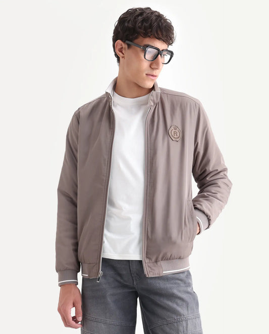 Rare Rabbit Men's Royban-25 Off White Polyester Plain Regular Fit Full Sleeve High Neck Jacket