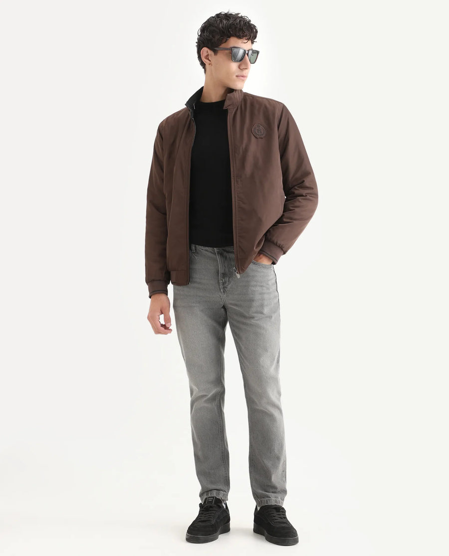 Rare Rabbit Men's Royban-25 Black Polyester Plain Regular Fit Full Sleeve High Neck Jacket