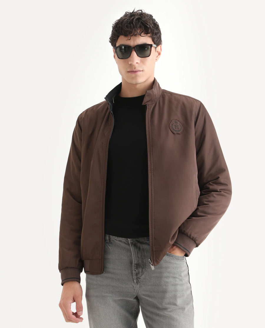 Rare Rabbit Men's Royban-25 Black Polyester Plain Regular Fit Full Sleeve High Neck Jacket