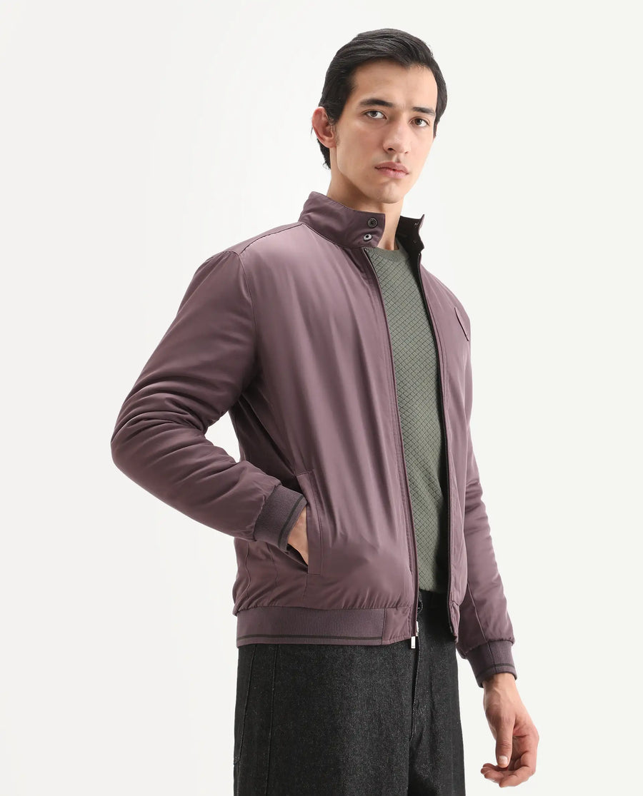 Rare Rabbit Men's Royban-25 Olive Polyester Plain Regular Fit Full Sleeve High Neck Jacket