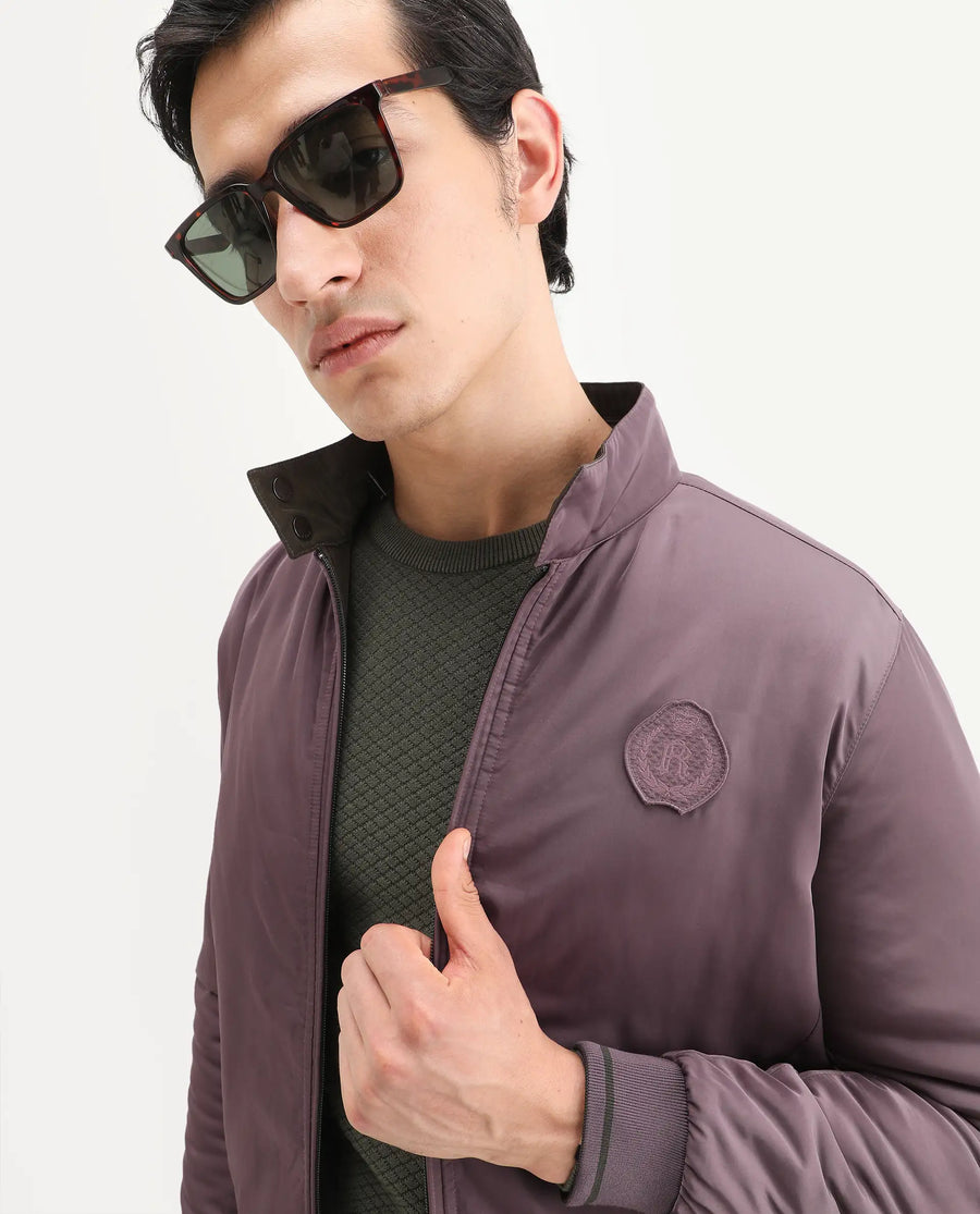 Rare Rabbit Men's Royban-25 Olive Polyester Plain Regular Fit Full Sleeve High Neck Jacket