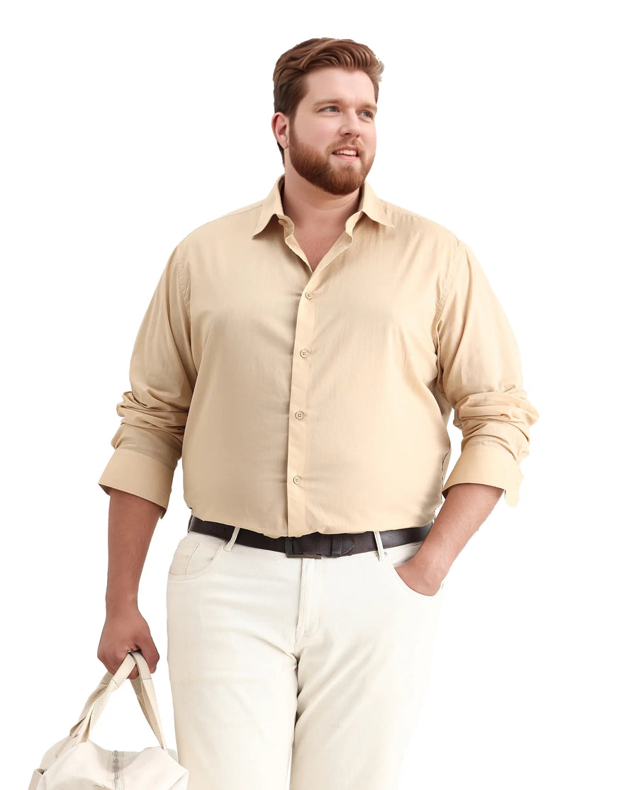 Rare Rabbit Men's Blush Big Beige Cotton Fabric Full Sleeve Collared Neck Plain Shirt