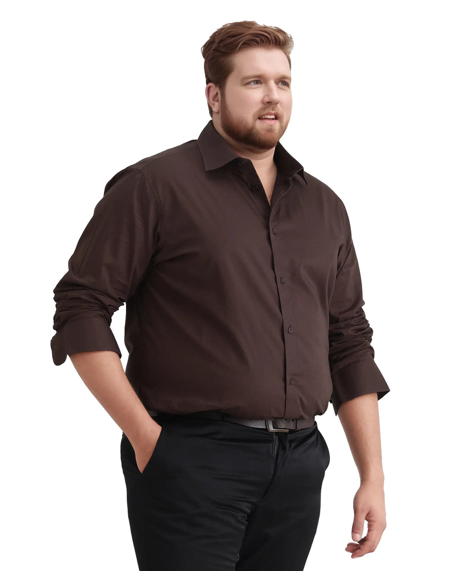 Rare Rabbit Men's Blush Big Brown Cotton Fabric Full Sleeve Collared Neck Plain Shirt