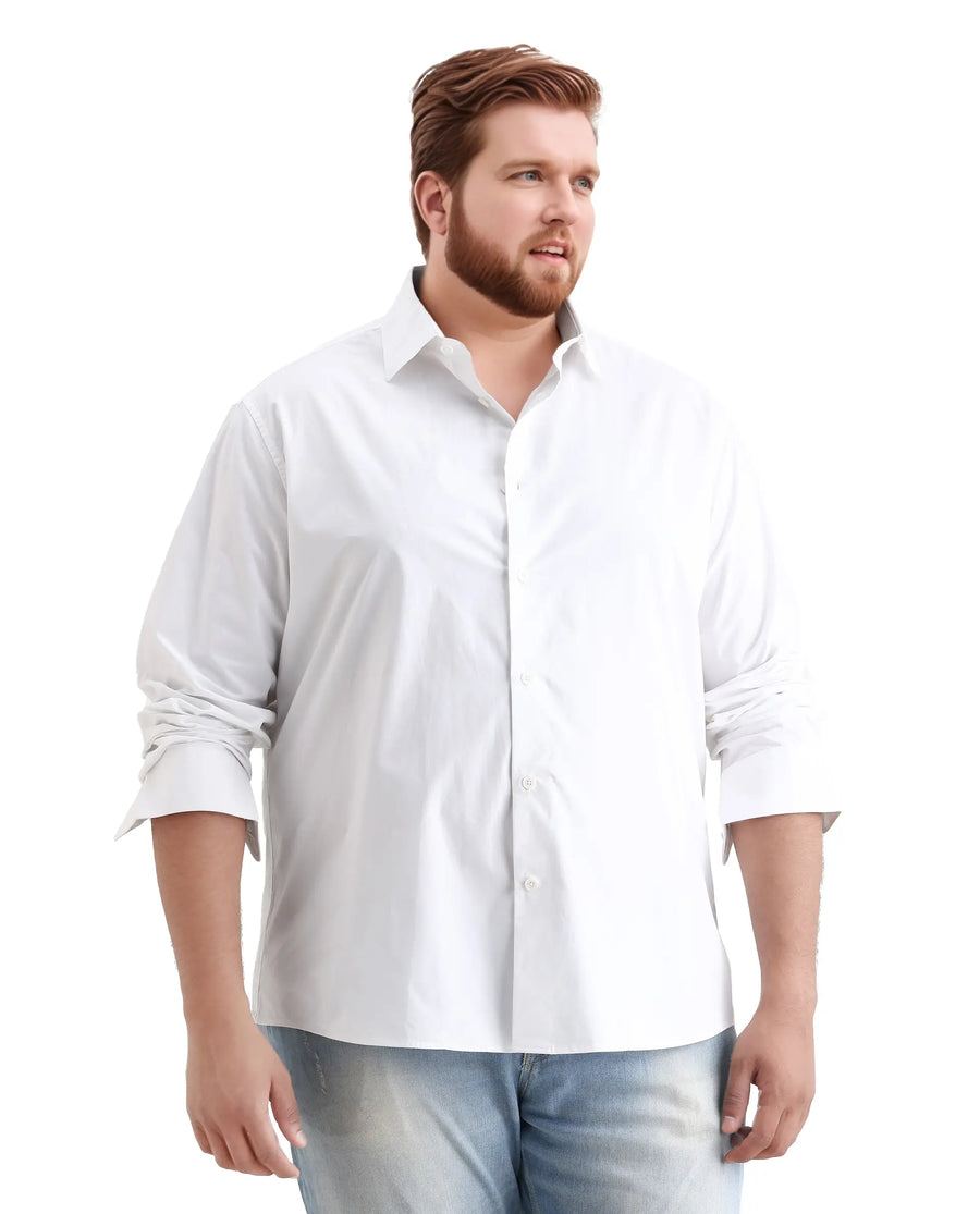 Rare Rabbit Men's Whit Big White Cotton Fabric Collared Neck Regular Plain Shirt
