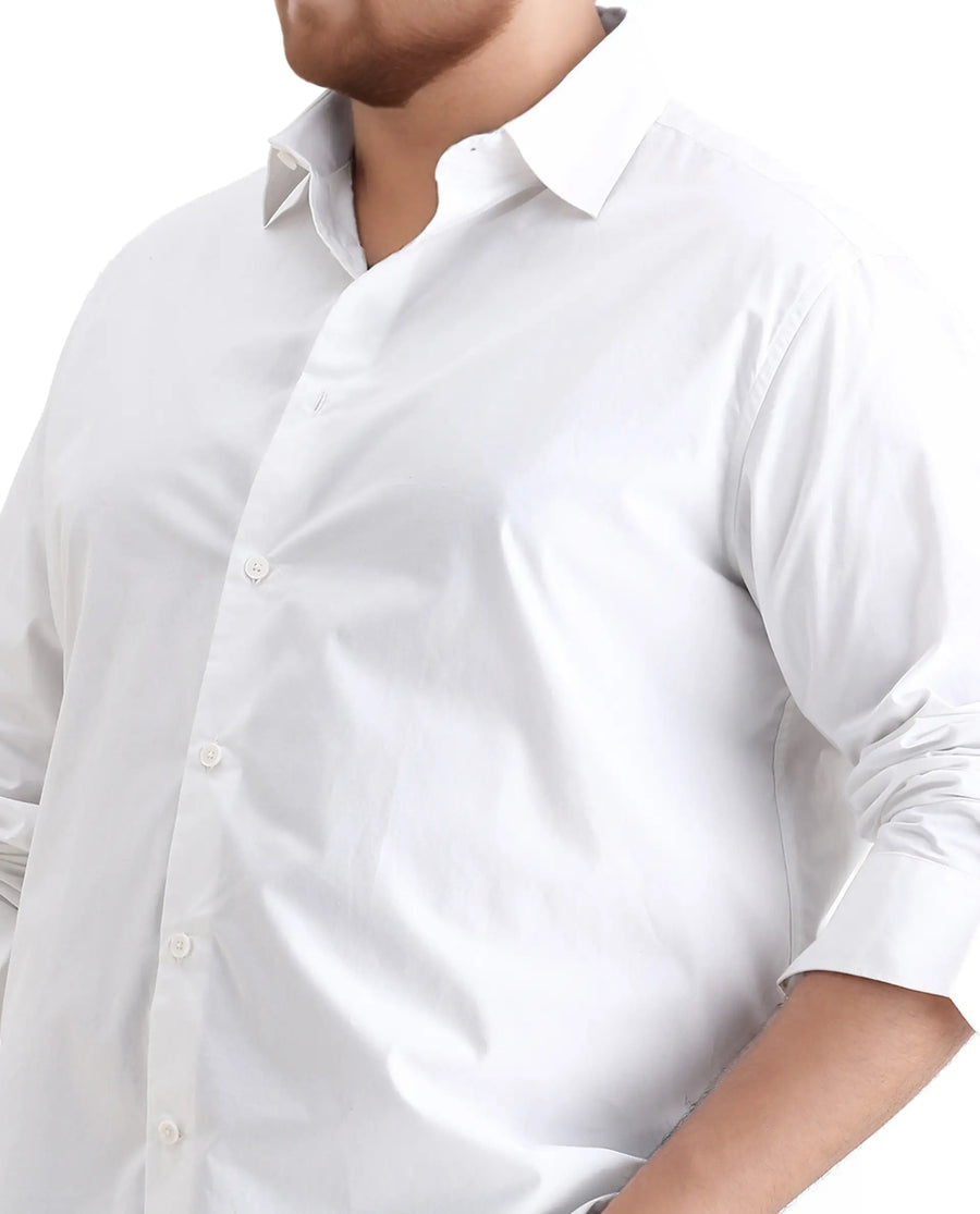 Rare Rabbit Men's Whit Big White Cotton Fabric Collared Neck Regular Plain Shirt