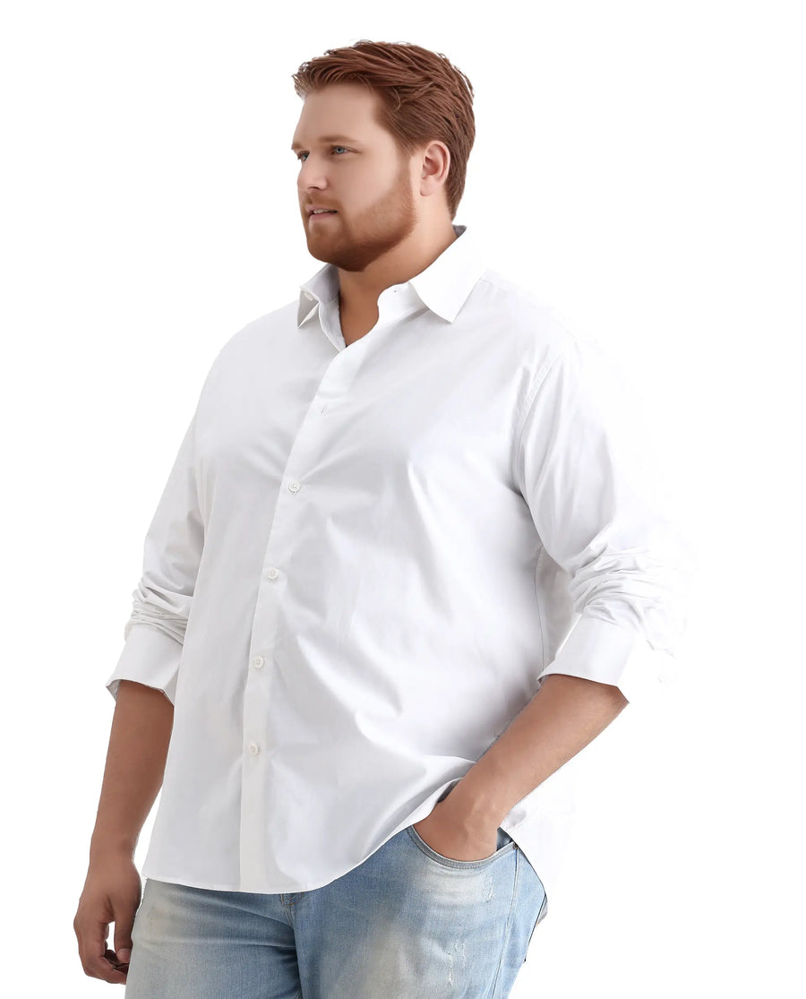 Rare Rabbit Men's Whit Big White Cotton Fabric Collared Neck Regular Plain Shirt