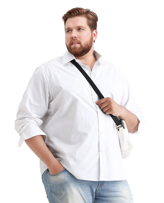 Rare Rabbit Men's Whit Big White Cotton Fabric Collared Neck Regular Plain Shirt