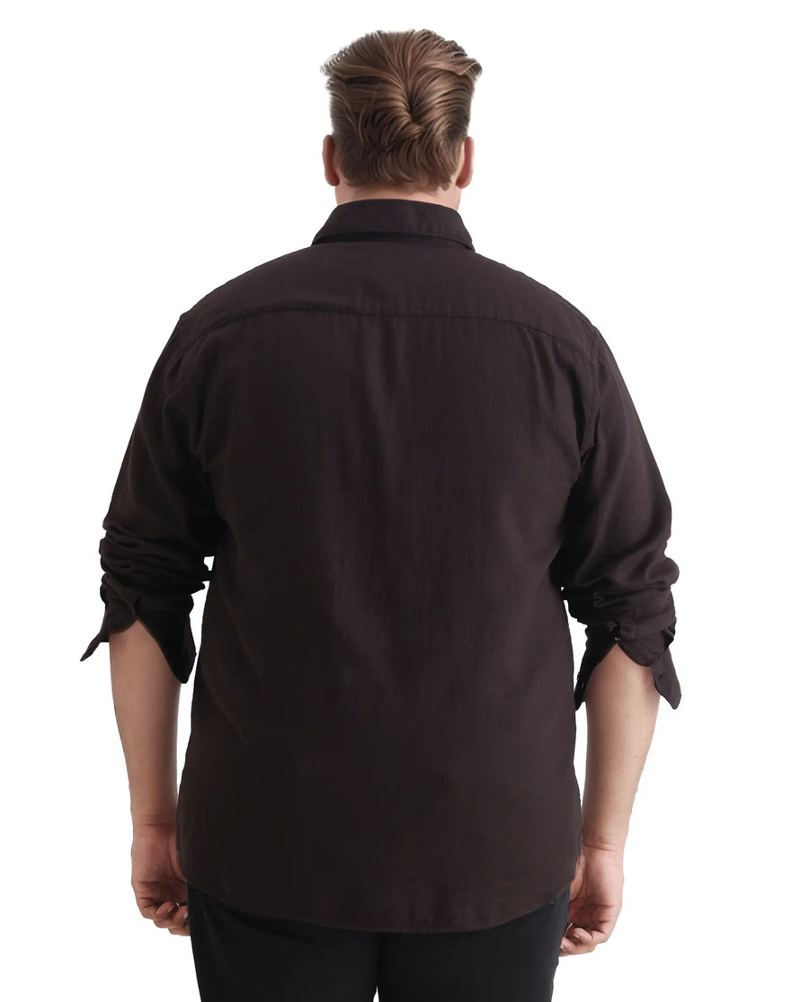 Rare Rabbit Men's Koft Big Brown Cotton Blend Fabric Full Sleeve Collared Neck Plain Shirt