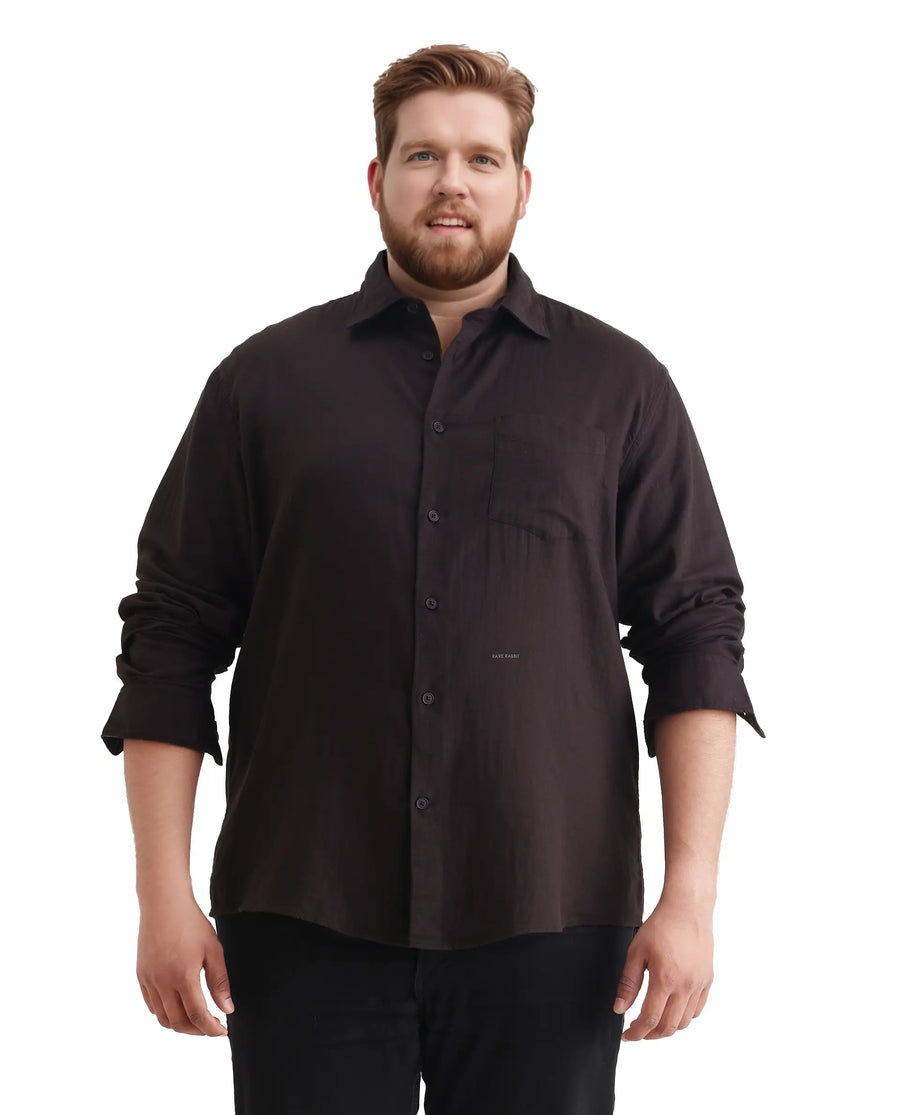 Rare Rabbit Men's Koft Big Brown Cotton Blend Fabric Full Sleeve Collared Neck Plain Shirt