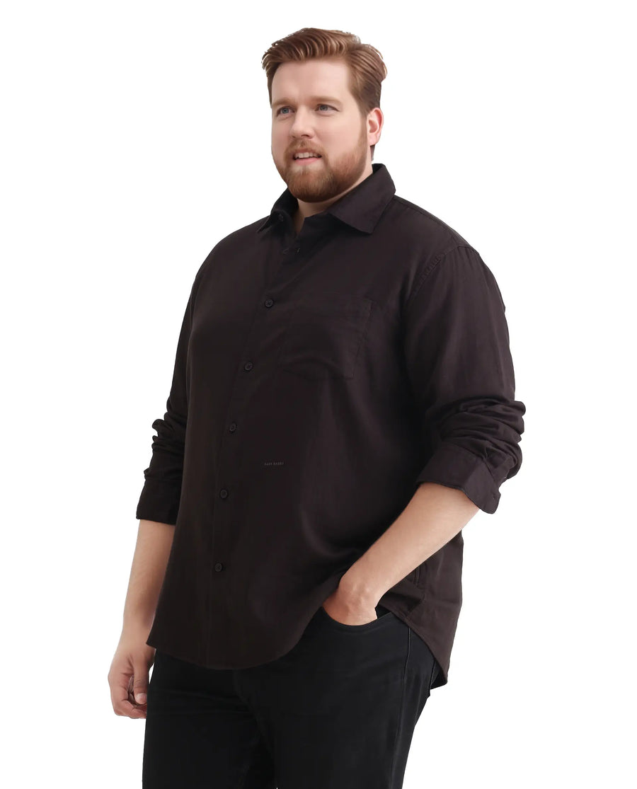 Rare Rabbit Men's Koft Big Brown Cotton Blend Fabric Full Sleeve Collared Neck Plain Shirt