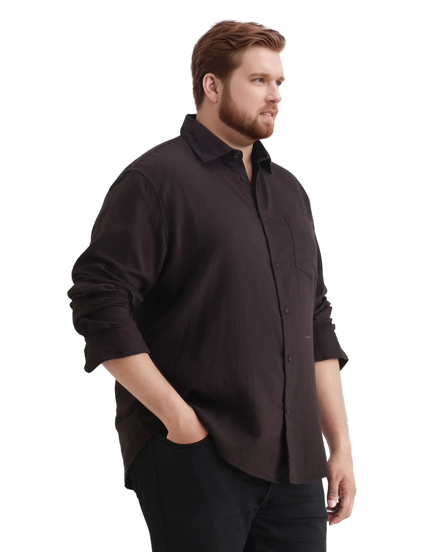 Rare Rabbit Men's Koft Big Brown Cotton Blend Fabric Full Sleeve Collared Neck Plain Shirt