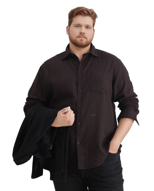 Rare Rabbit Men's Koft Big Brown Cotton Blend Fabric Full Sleeve Collared Neck Plain Shirt