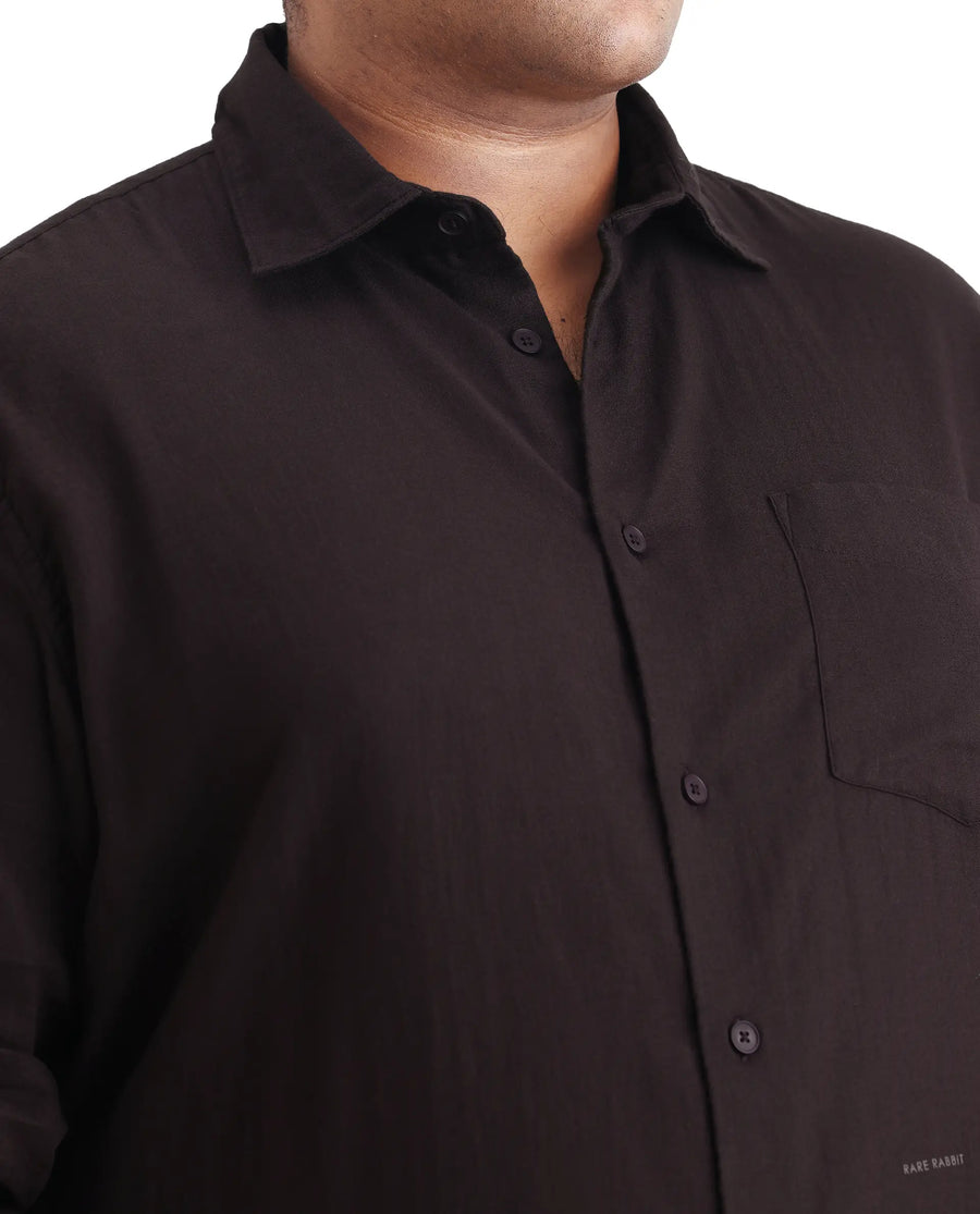 Rare Rabbit Men's Koft Big Brown Cotton Blend Fabric Full Sleeve Collared Neck Plain Shirt