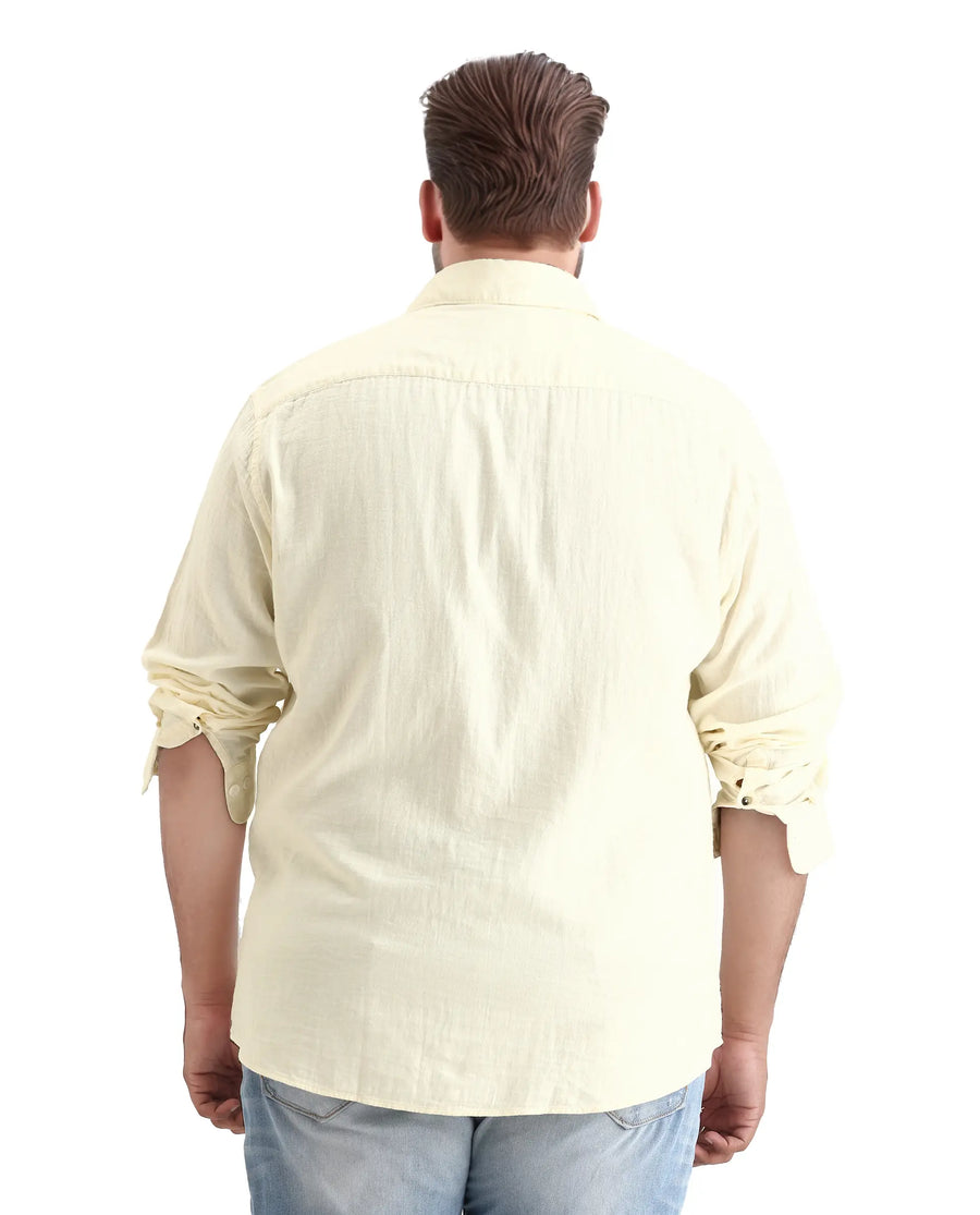 Rare Rabbit Men's Koft Big Off White Cotton Blend Fabric Full Sleeve Collared Neck Plain Shirt