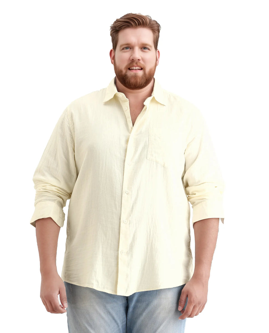 Rare Rabbit Men's Koft Big Off White Cotton Blend Fabric Full Sleeve Collared Neck Plain Shirt