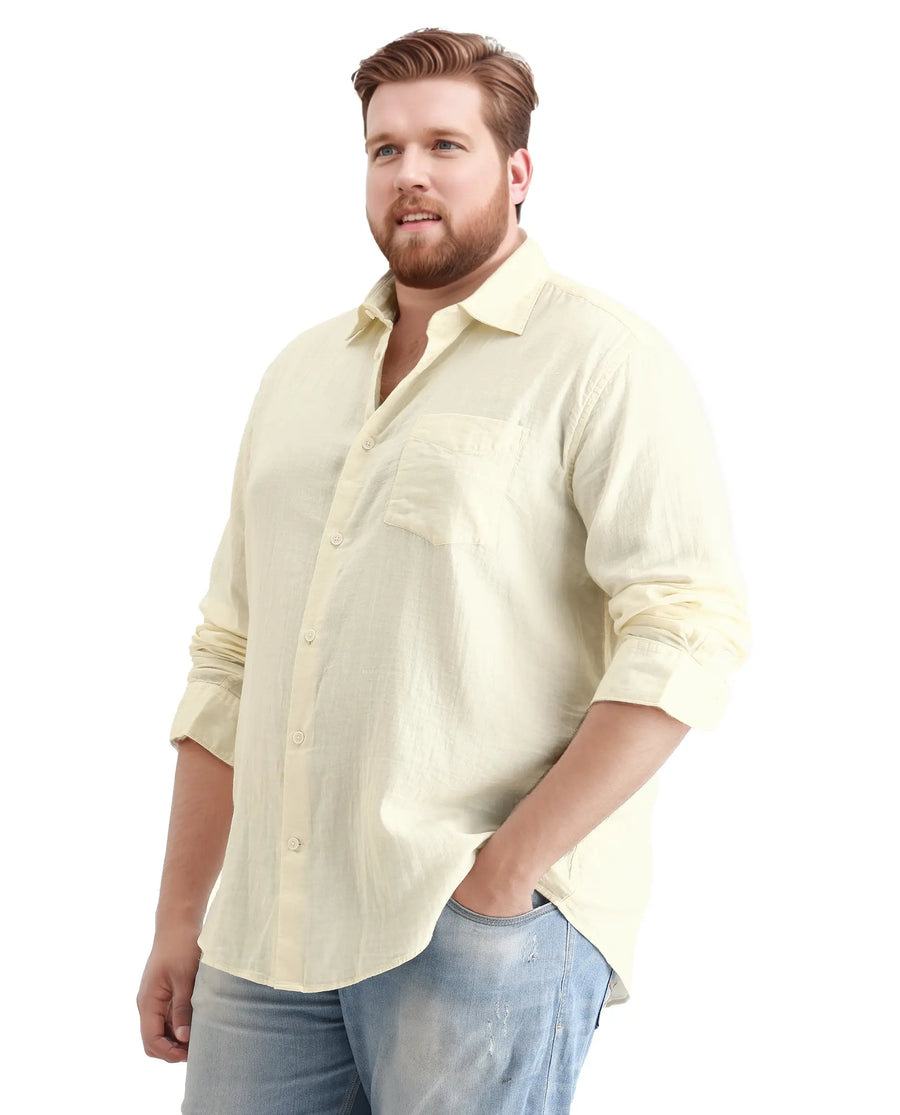 Rare Rabbit Men's Koft Big Off White Cotton Blend Fabric Full Sleeve Collared Neck Plain Shirt