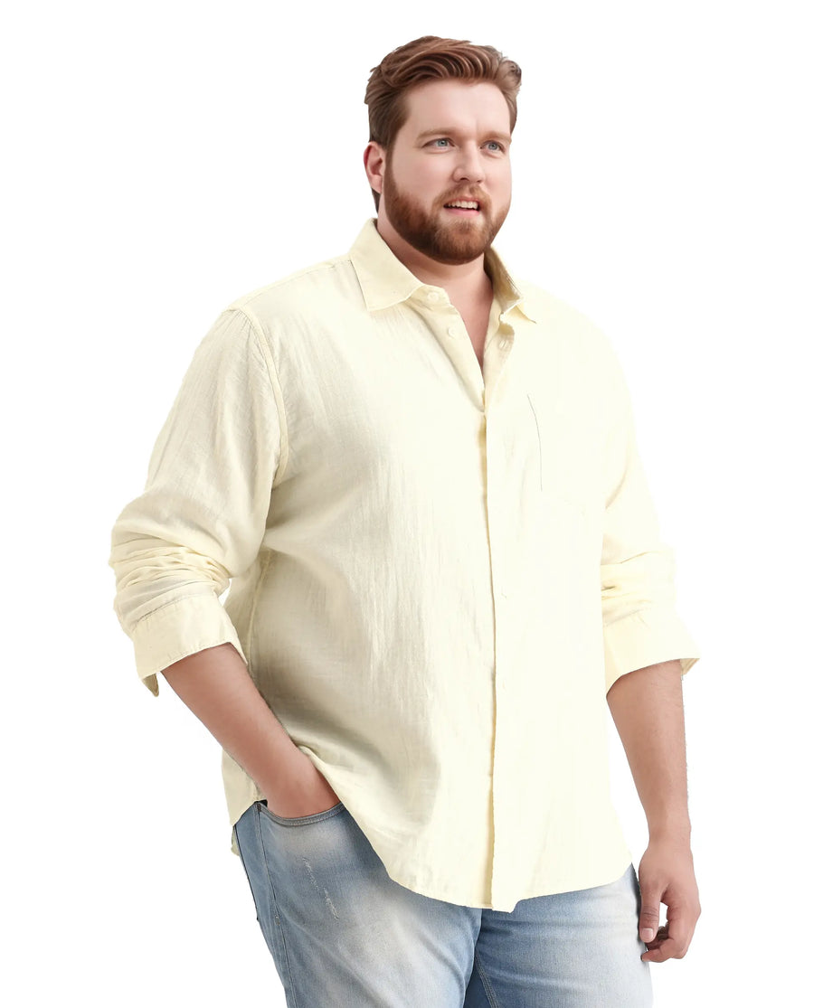 Rare Rabbit Men's Koft Big Off White Cotton Blend Fabric Full Sleeve Collared Neck Plain Shirt