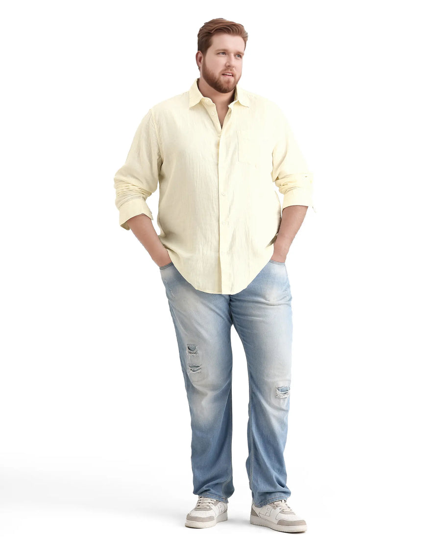 Rare Rabbit Men's Koft Big Off White Cotton Blend Fabric Full Sleeve Collared Neck Plain Shirt
