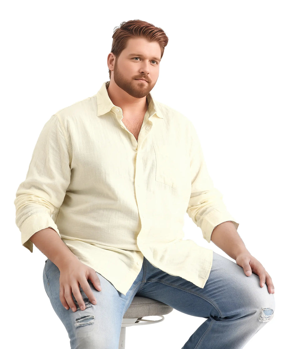 Rare Rabbit Men's Koft Big Off White Cotton Blend Fabric Full Sleeve Collared Neck Plain Shirt