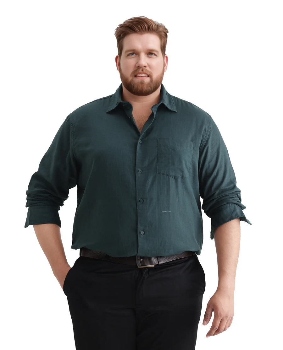 Rare Rabbit Men's Koft Big Teal Cotton Blend Fabric Full Sleeve Collared Neck Plain Shirt