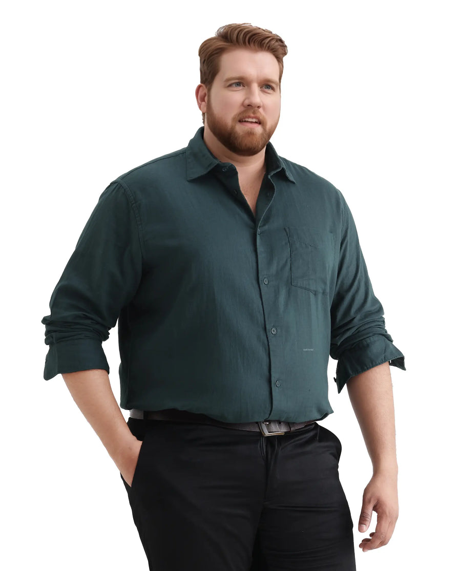 Rare Rabbit Men's Koft Big Teal Cotton Blend Fabric Full Sleeve Collared Neck Plain Shirt