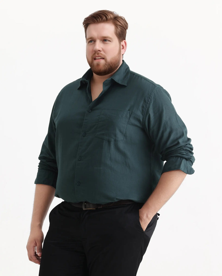 Rare Rabbit Men's Koft Big Teal Cotton Blend Fabric Full Sleeve Collared Neck Plain Shirt