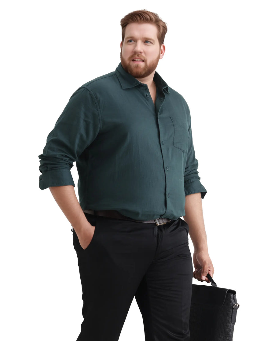 Rare Rabbit Men's Koft Big Teal Cotton Blend Fabric Full Sleeve Collared Neck Plain Shirt