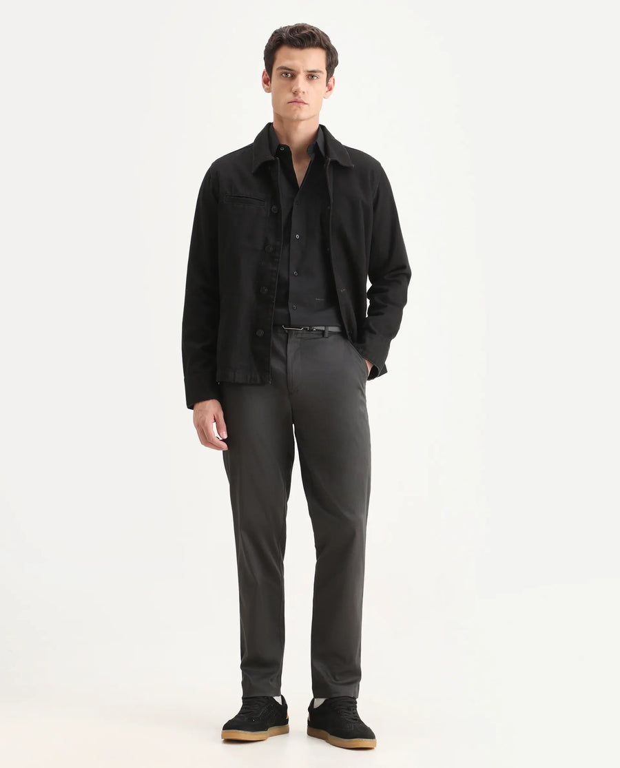 Rare Rabbit Men Hols Dark Grey Cotton Blend Fabric Button Closure Plain Trouser