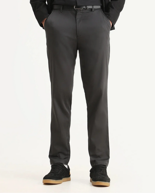 Rare Rabbit Men Hols Dark Grey Cotton Blend Fabric Button Closure Plain Trouser