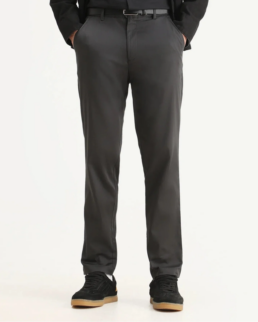 Rare Rabbit Men Hols Dark Grey Cotton Blend Fabric Button Closure Plain Trouser