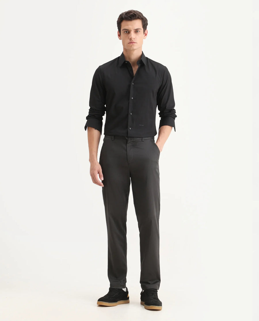 Rare Rabbit Men Hols Dark Grey Cotton Blend Fabric Button Closure Plain Trouser