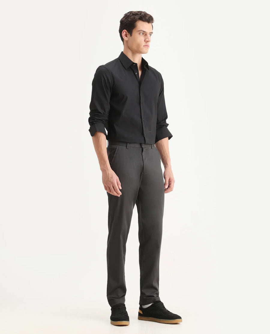 Rare Rabbit Men Hols Dark Grey Cotton Blend Fabric Button Closure Plain Trouser