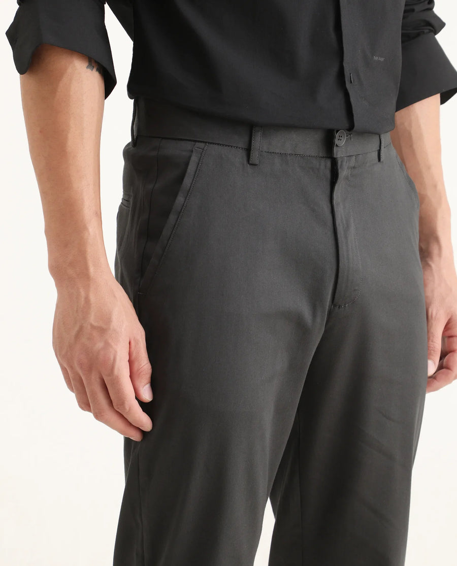 Rare Rabbit Men Hols Dark Grey Cotton Blend Fabric Button Closure Plain Trouser